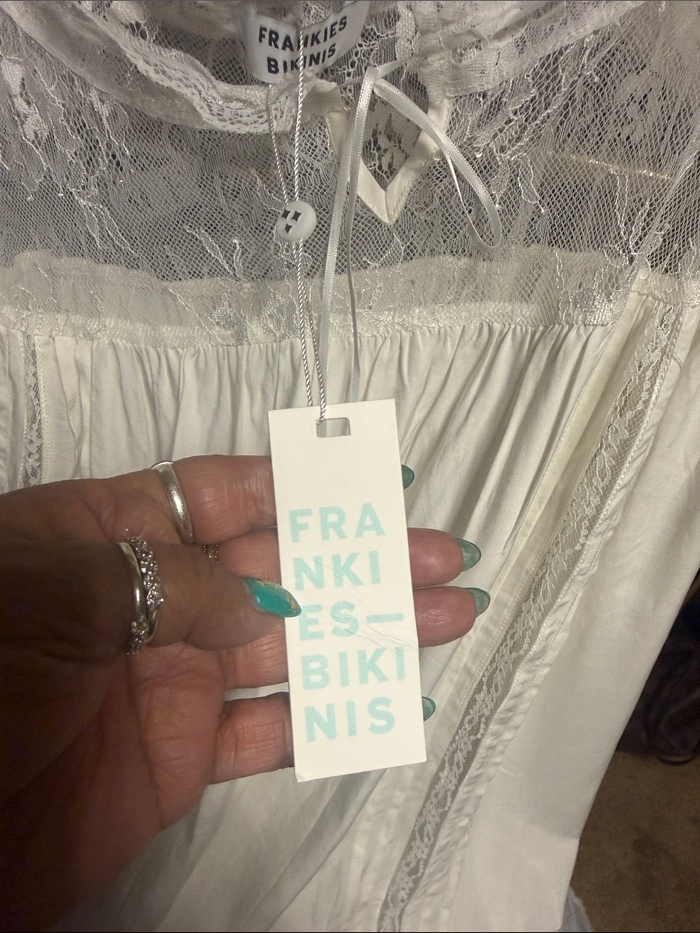 Frankie's Bikinis White Lace-Trim Chemise - Picture 6 of 6